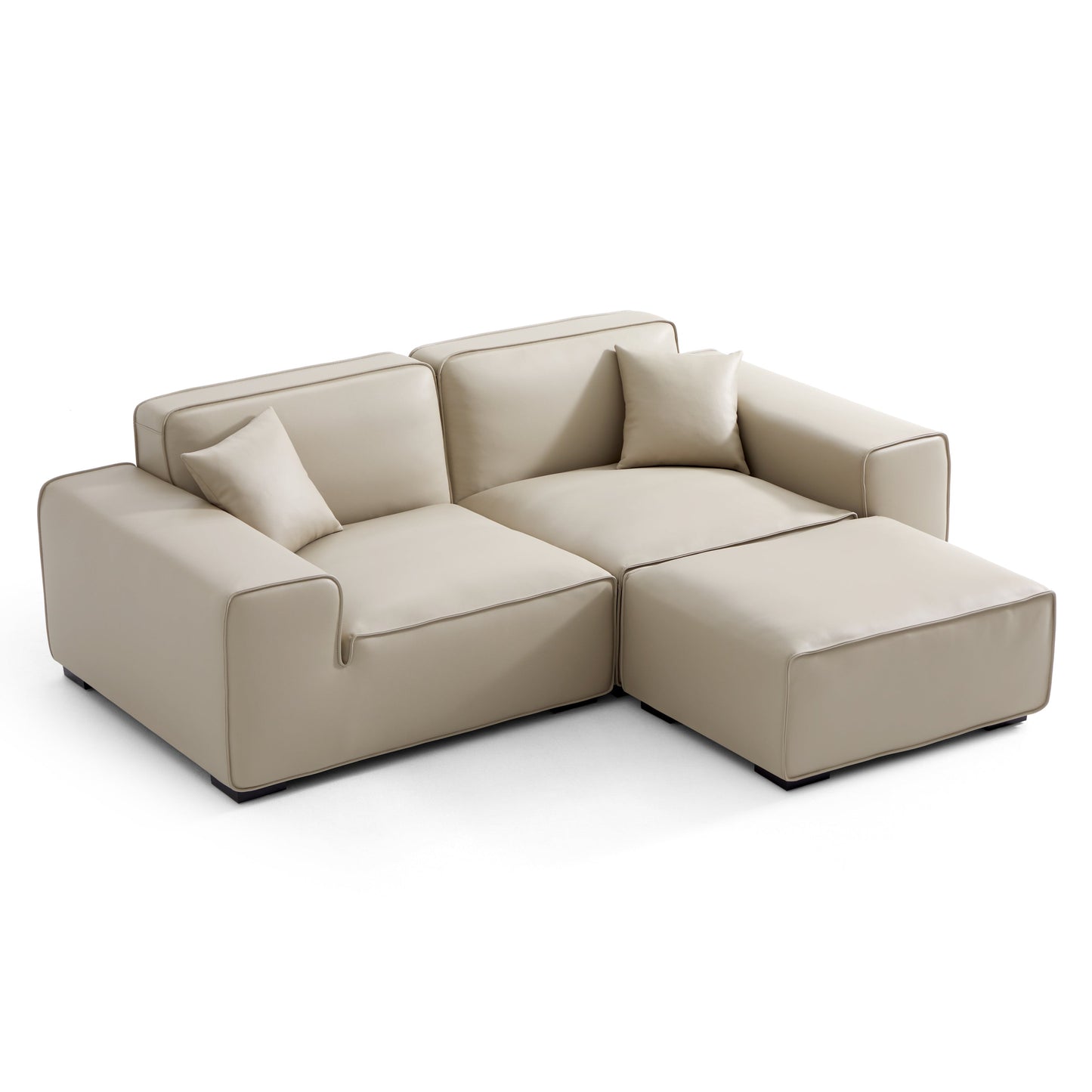 Domus Modular Khaki Leather Sofa and Ottoman-Beige-94.5"