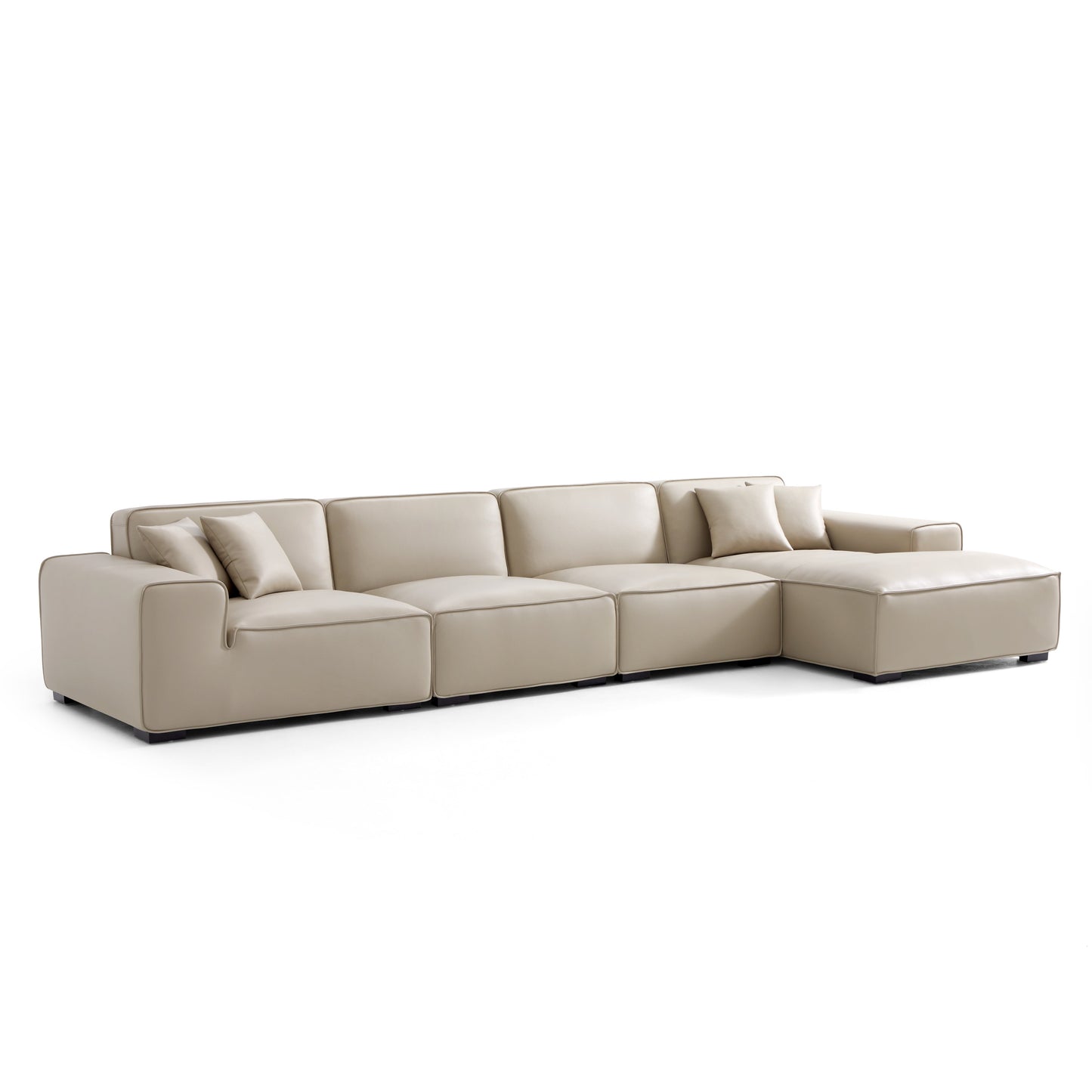 Domus Modular Black Leather Sectional Sofa-Beige-161.4"-Facing Right