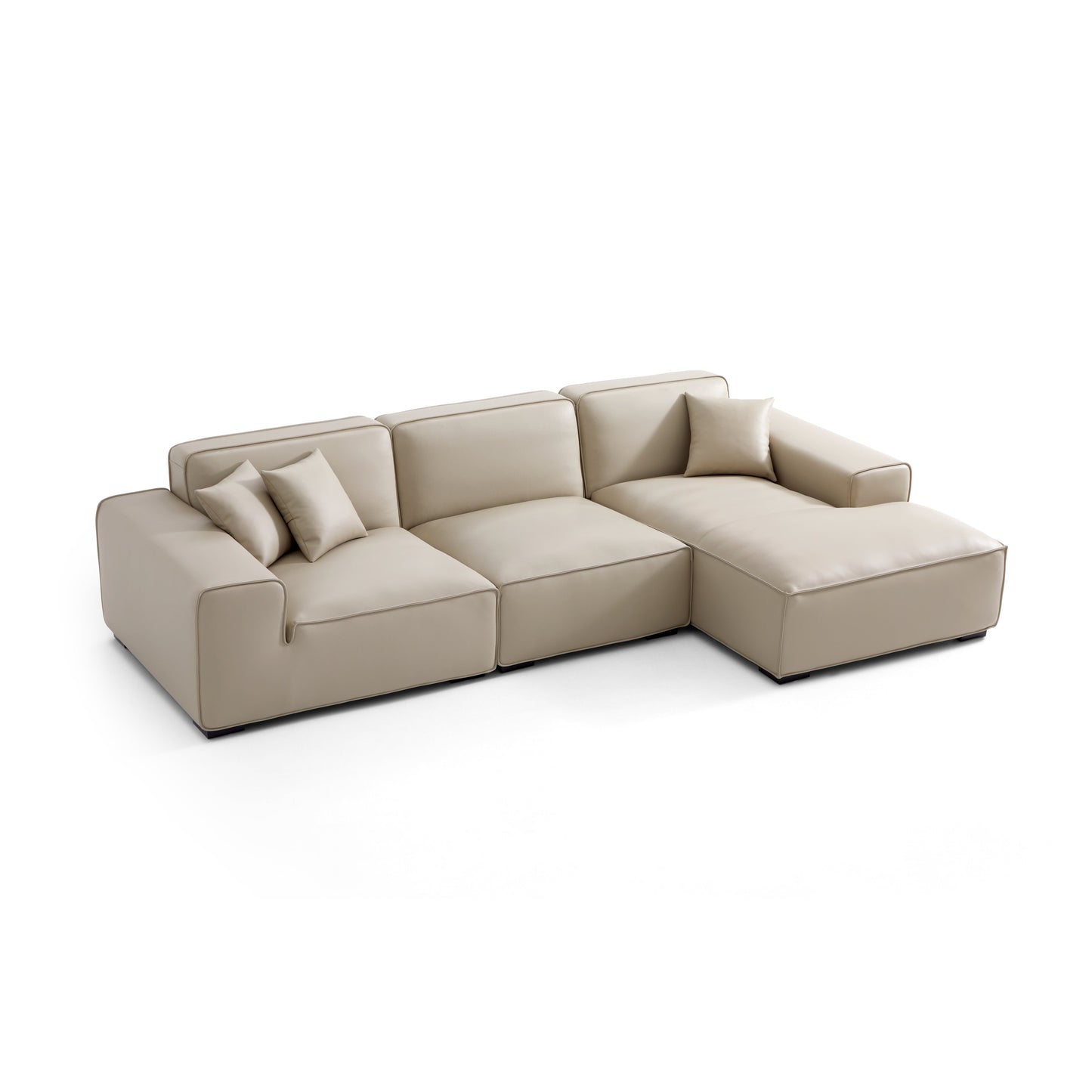 Domus Modular Black Leather Sectional Sofa-Beige-126.0"-Facing Right