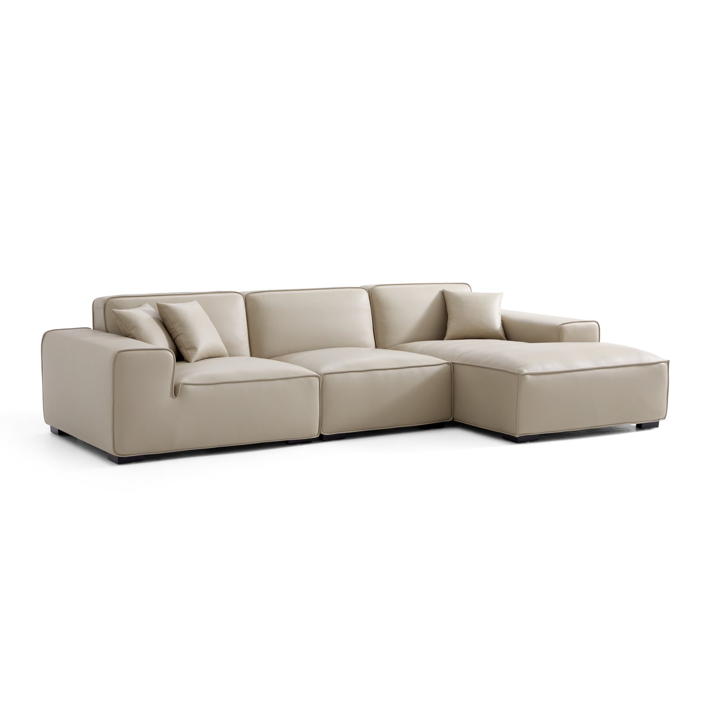 Domus Modular Black Leather Sectional Sofa-Beige-126.0"-Facing Right