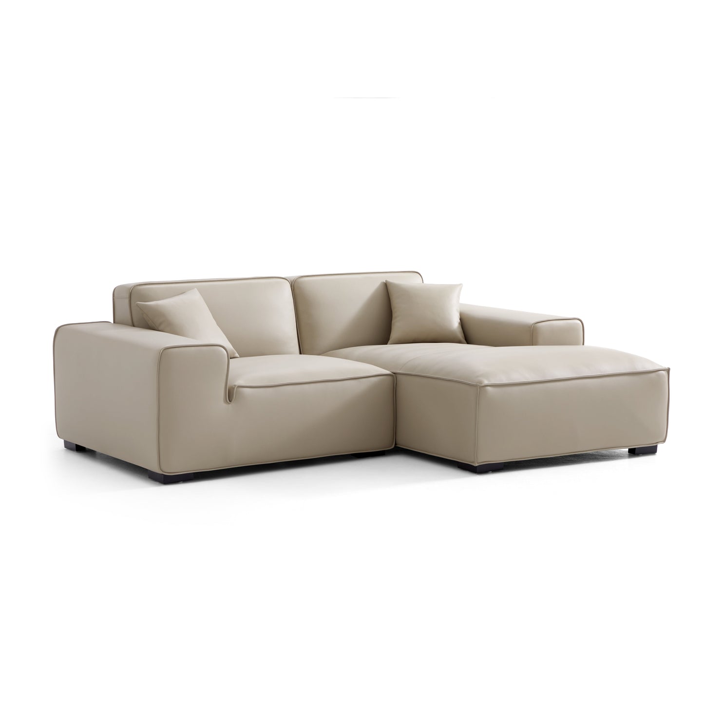 Domus Modular Black Leather Sectional Sofa-Beige-90.6"-Facing Right