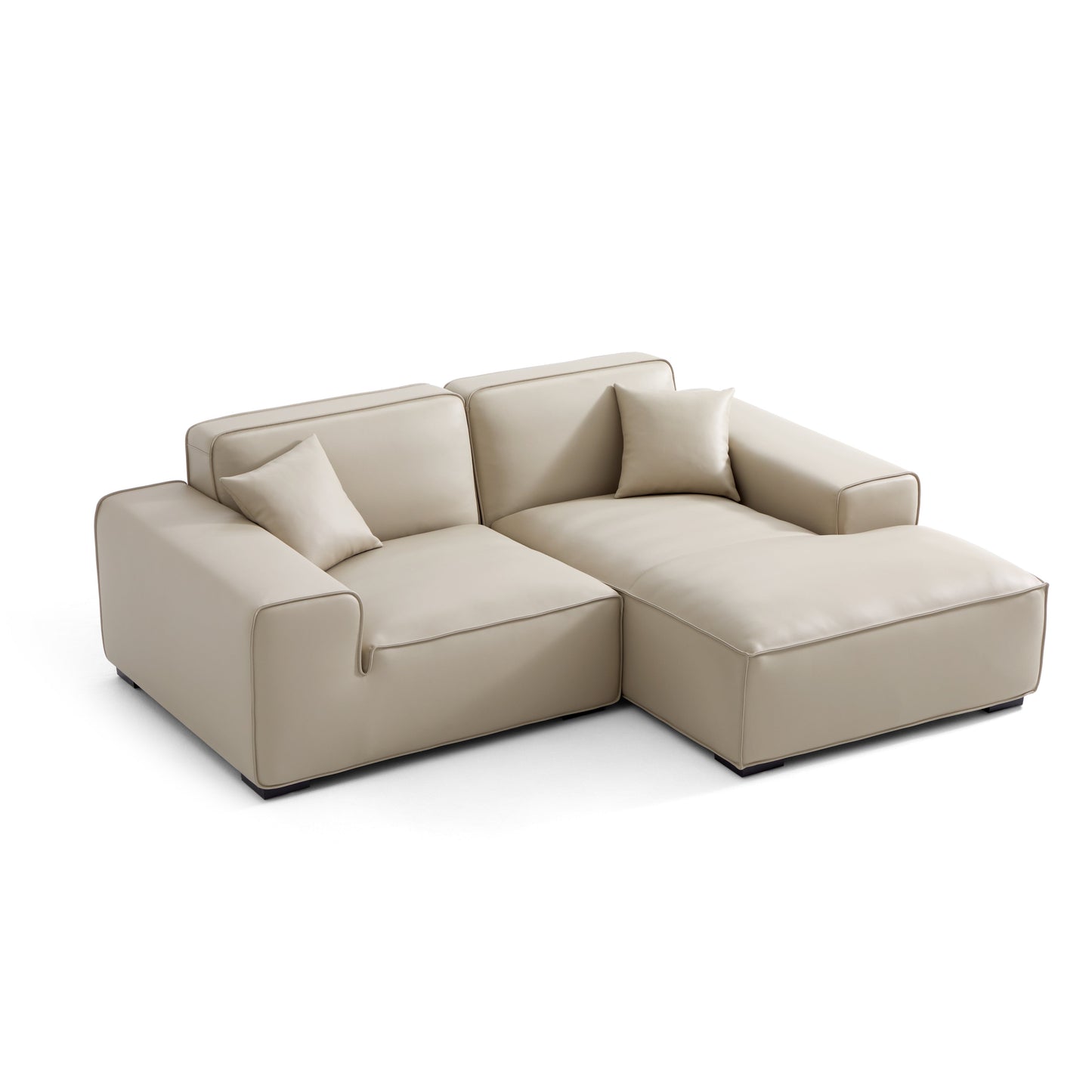 Domus Modular Black Leather Sectional Sofa-Beige-90.6"-Facing Right