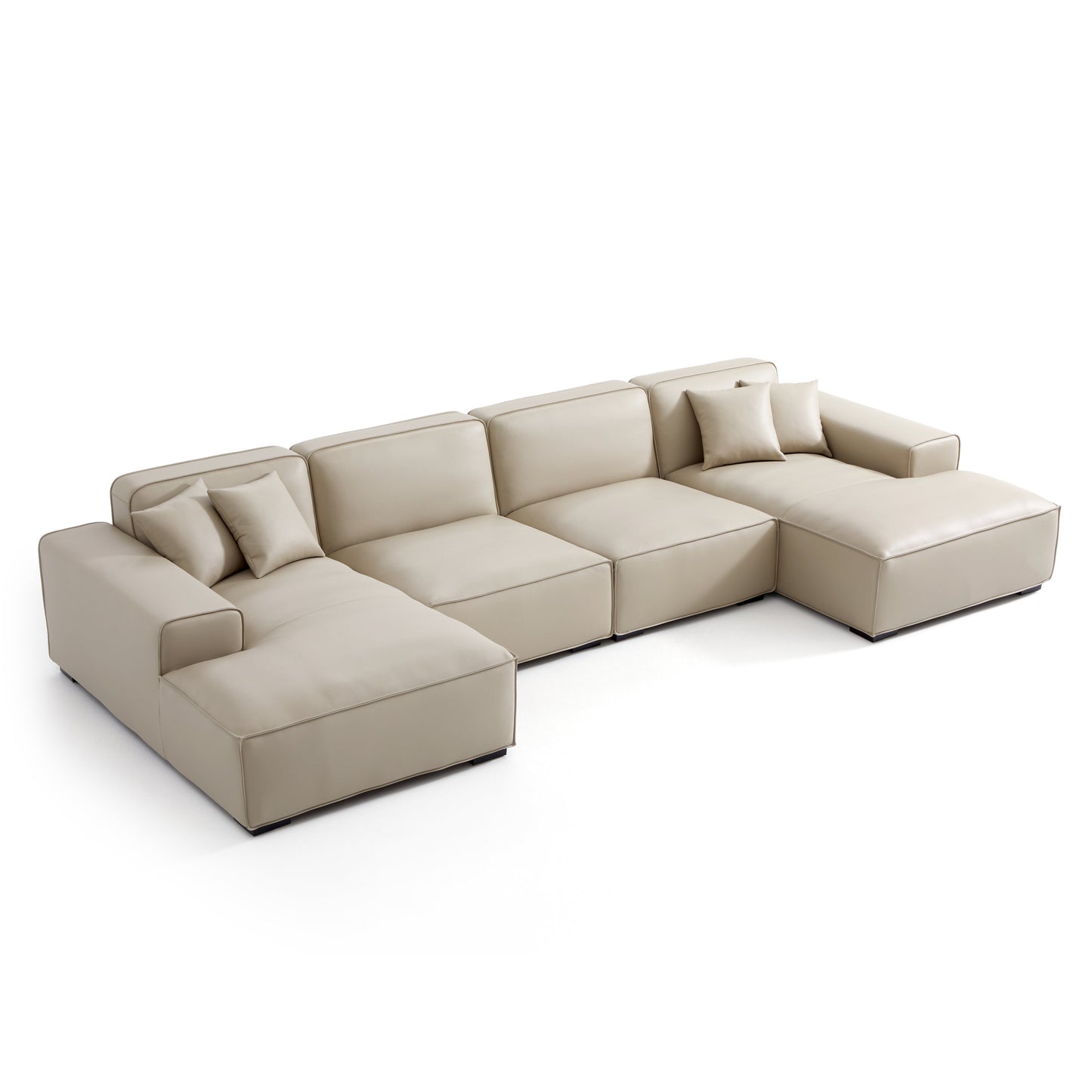 Domus Modular Brown Leather Double Chaise Sectional-Beige-157.5″