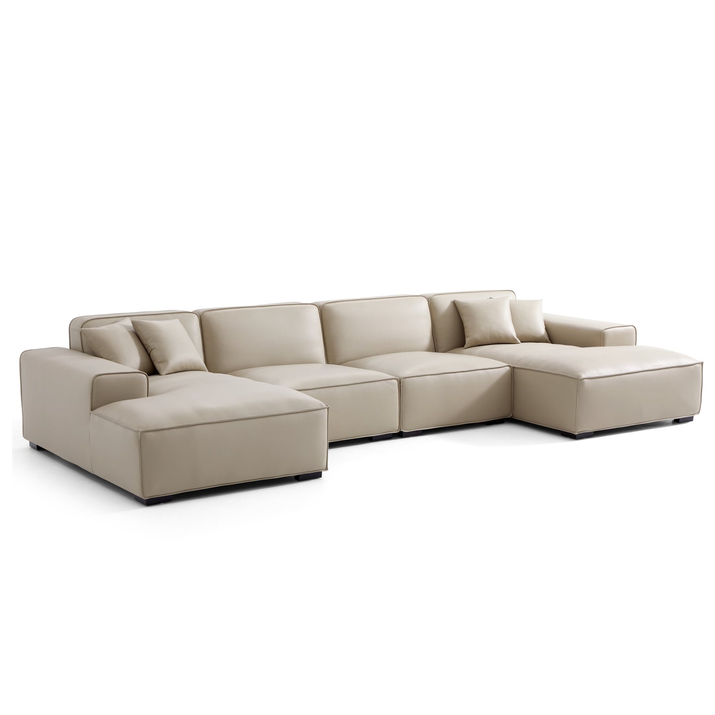Domus Modular Khaki Leather U Shaped Sectional Sofa-Beige-157.5″