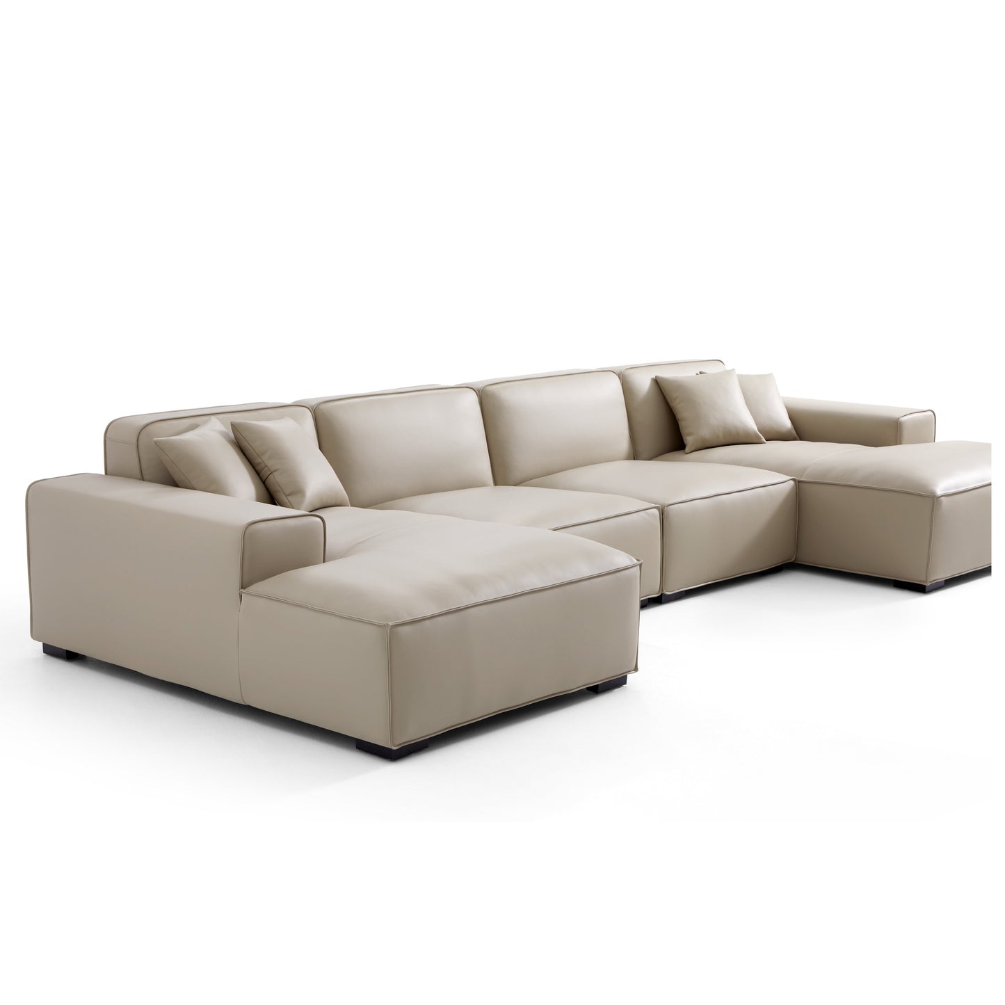 Domus Modular Brown Leather Double Chaise Sectional-Beige-157.5″