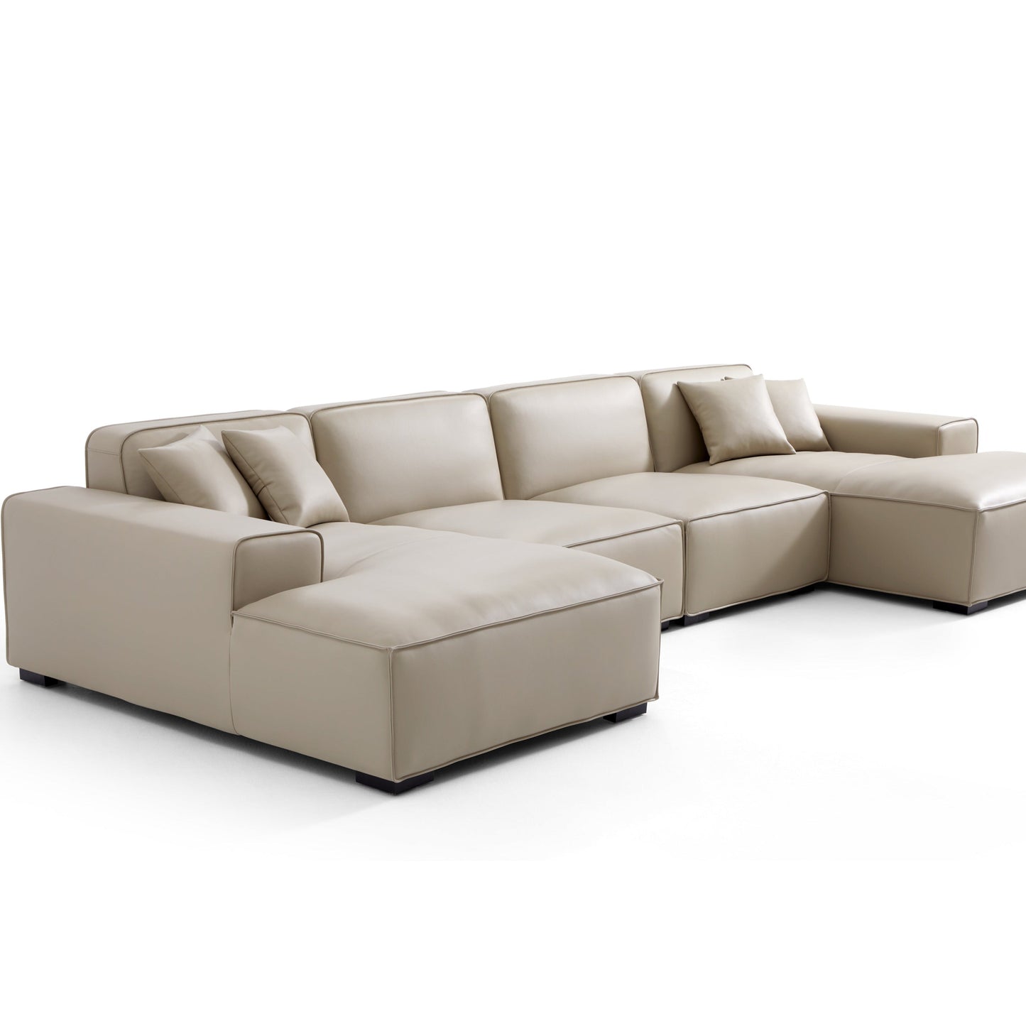 Domus Modular Black Leather Double Chaise Sectional-Beige-157.5″