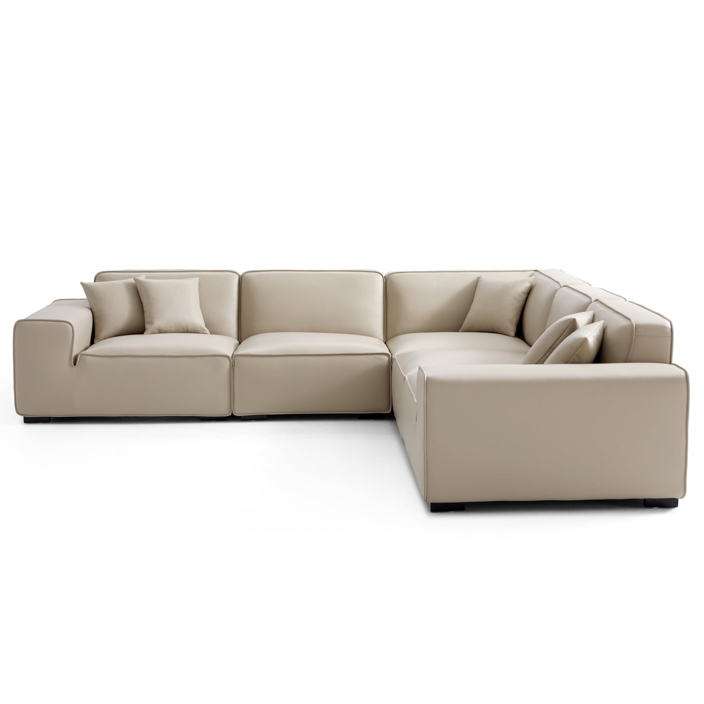 Domus Modular Khaki Leather L Shaped Sectional-Beige-5 Seater(126.8")