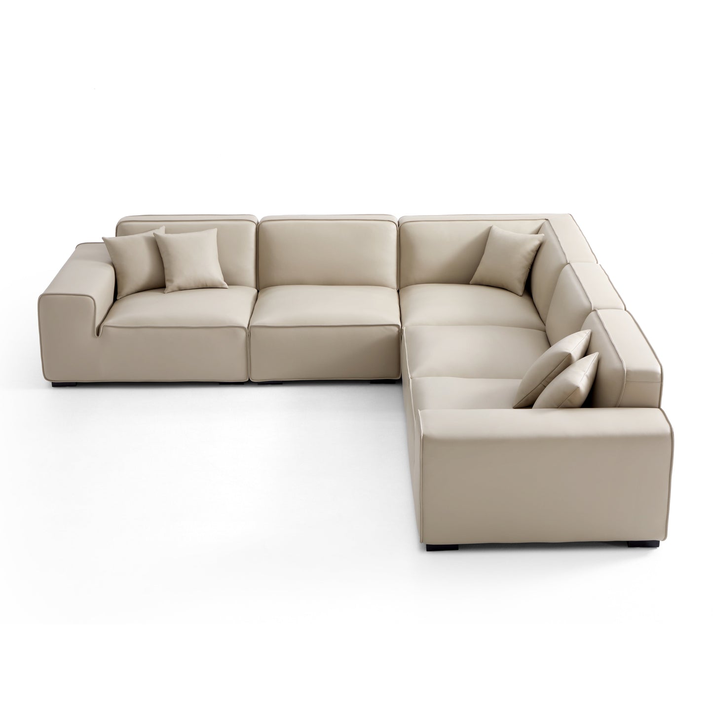 Domus Modular Dark Gray Leather L Shaped Sectional-Beige-5 Seater(126.8”)