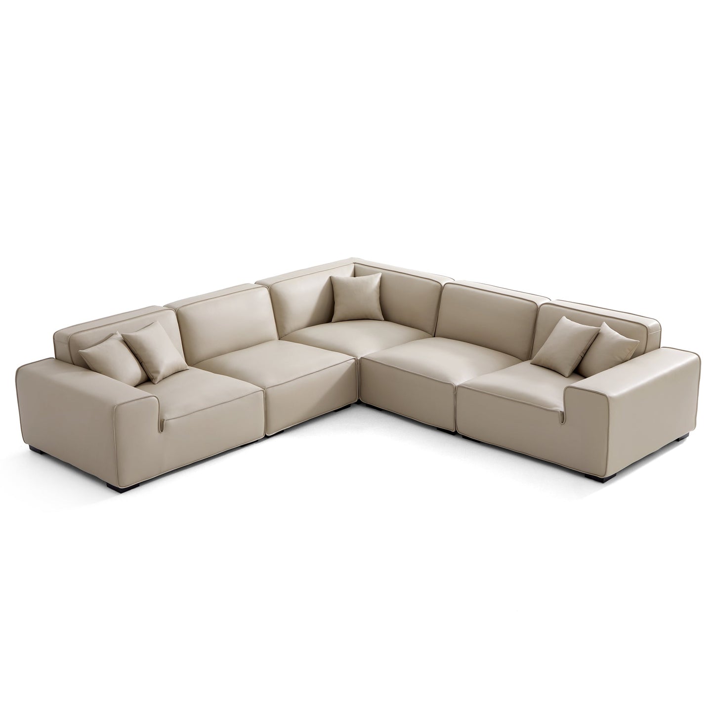 Domus Modular Black Leather L Shaped Sectional-Beige-5 Seater(126.8")