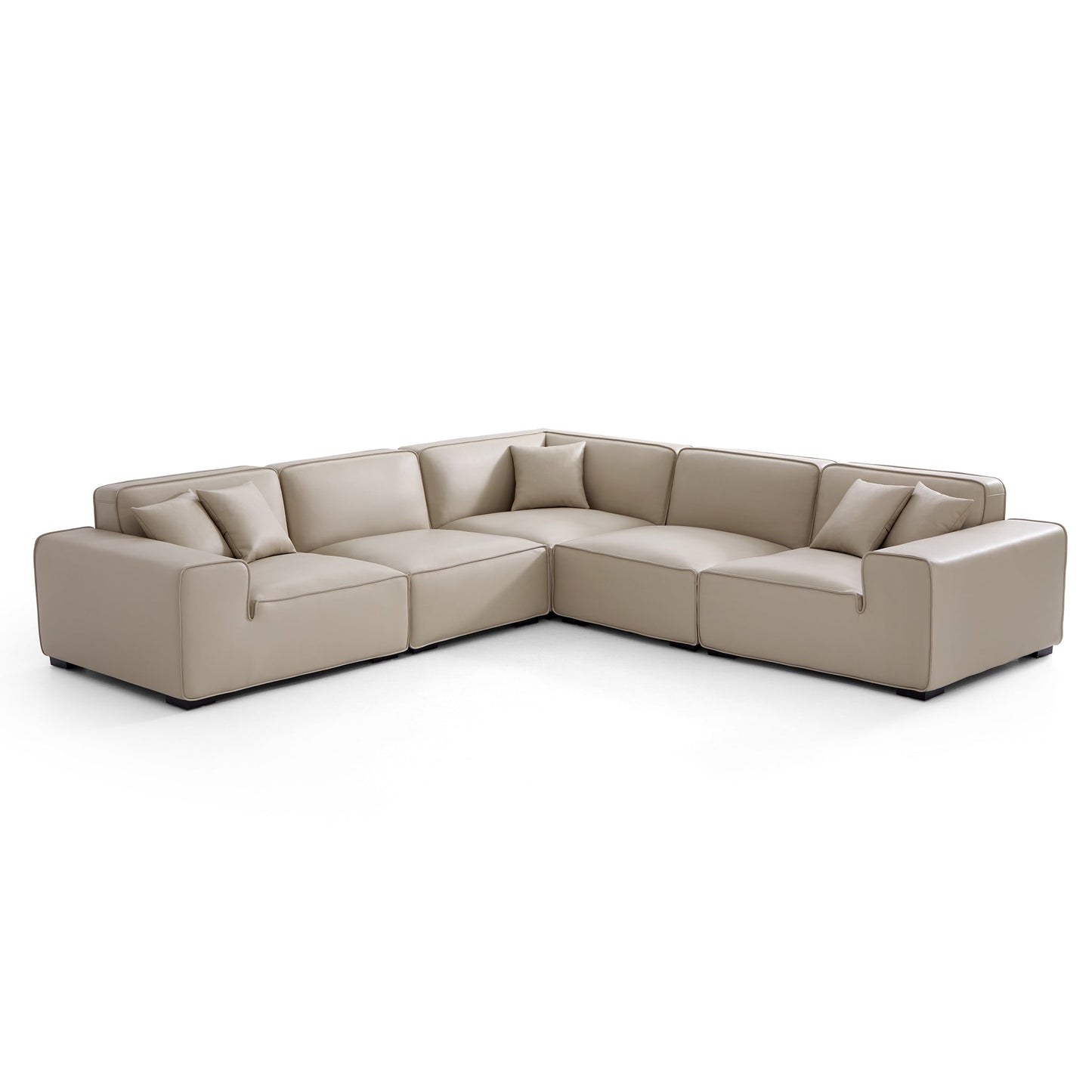 Domus Modular Khaki Leather L Shaped Sectional-Beige-5 Seater(126.8")