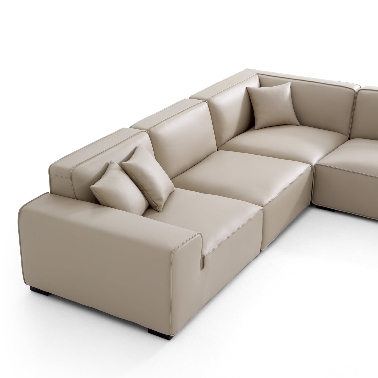 Domus Modular Black Leather L Shaped Sectional-Beige
