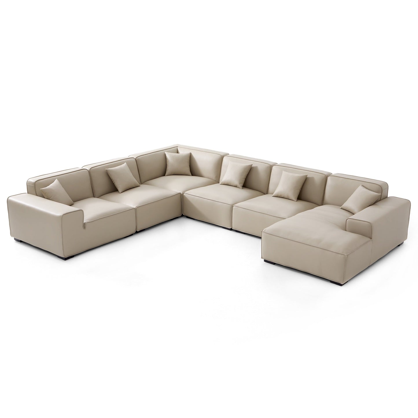 Domus Modular Black Leather U Shaped Sectional-Beige-Facing Right