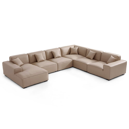 Domus Modular Black Leather U Shaped Sectional-Khaki-Facing Left