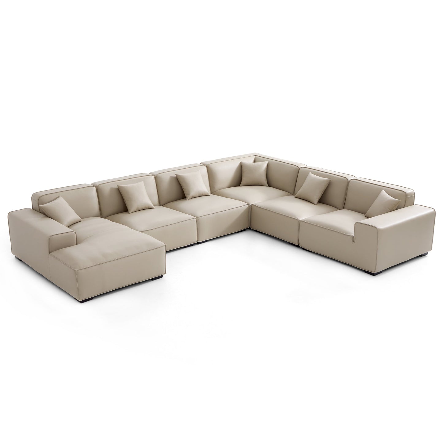 Domus Modular Black Leather U Shaped Sectional-Beige-Facing Left