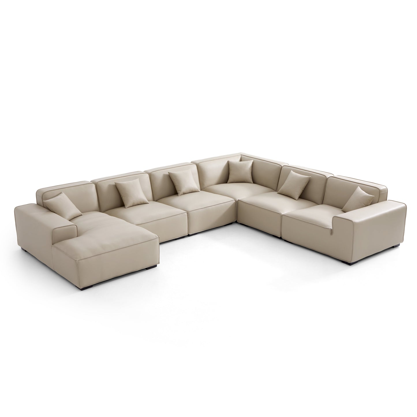 Domus Modular Dark Gray Leather U Shaped Sectional-Beige-Facing Left