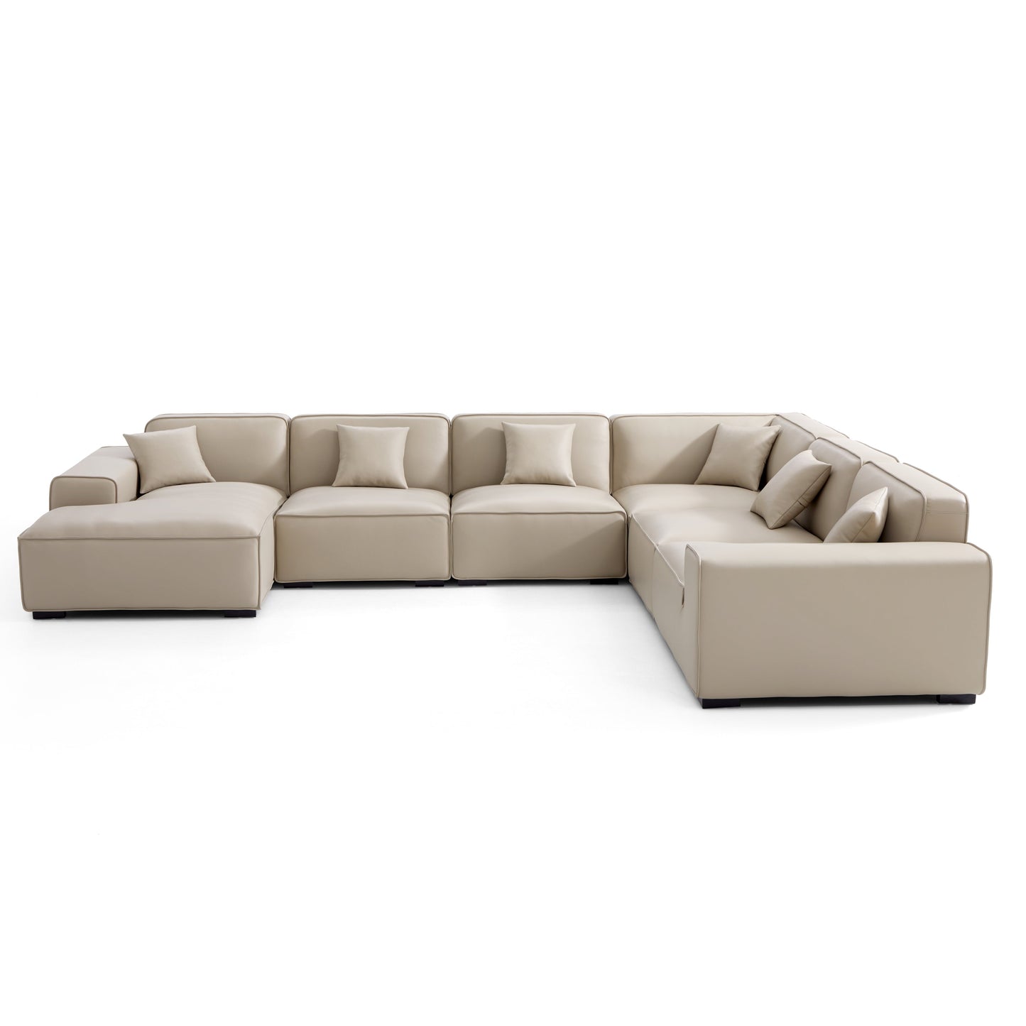 Domus Modular Dark Gray Leather U Shaped Sectional-Beige-Facing Left