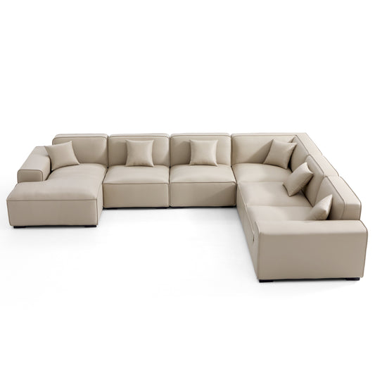 Domus Modular Black Leather U Shaped Sectional-Beige-Facing Left