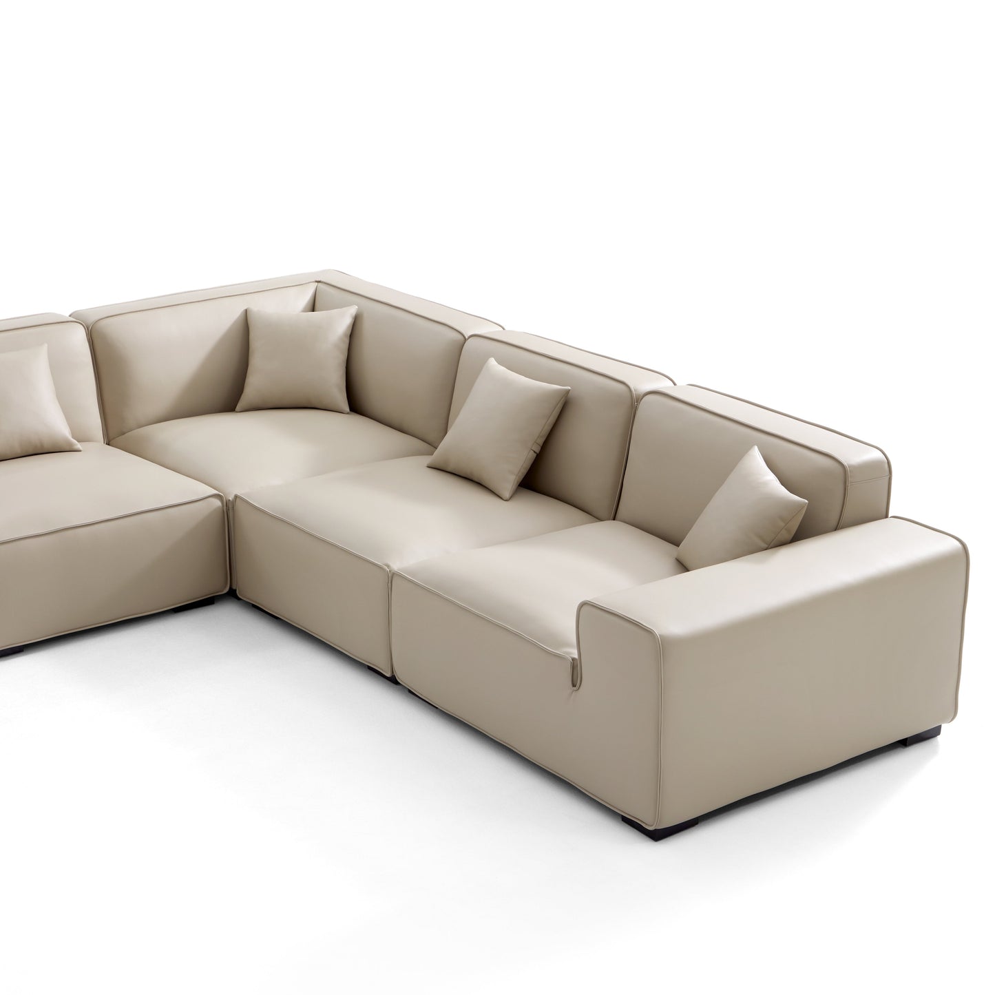 Domus Modular Dark Gray Leather U Shaped Sectional-Beige
