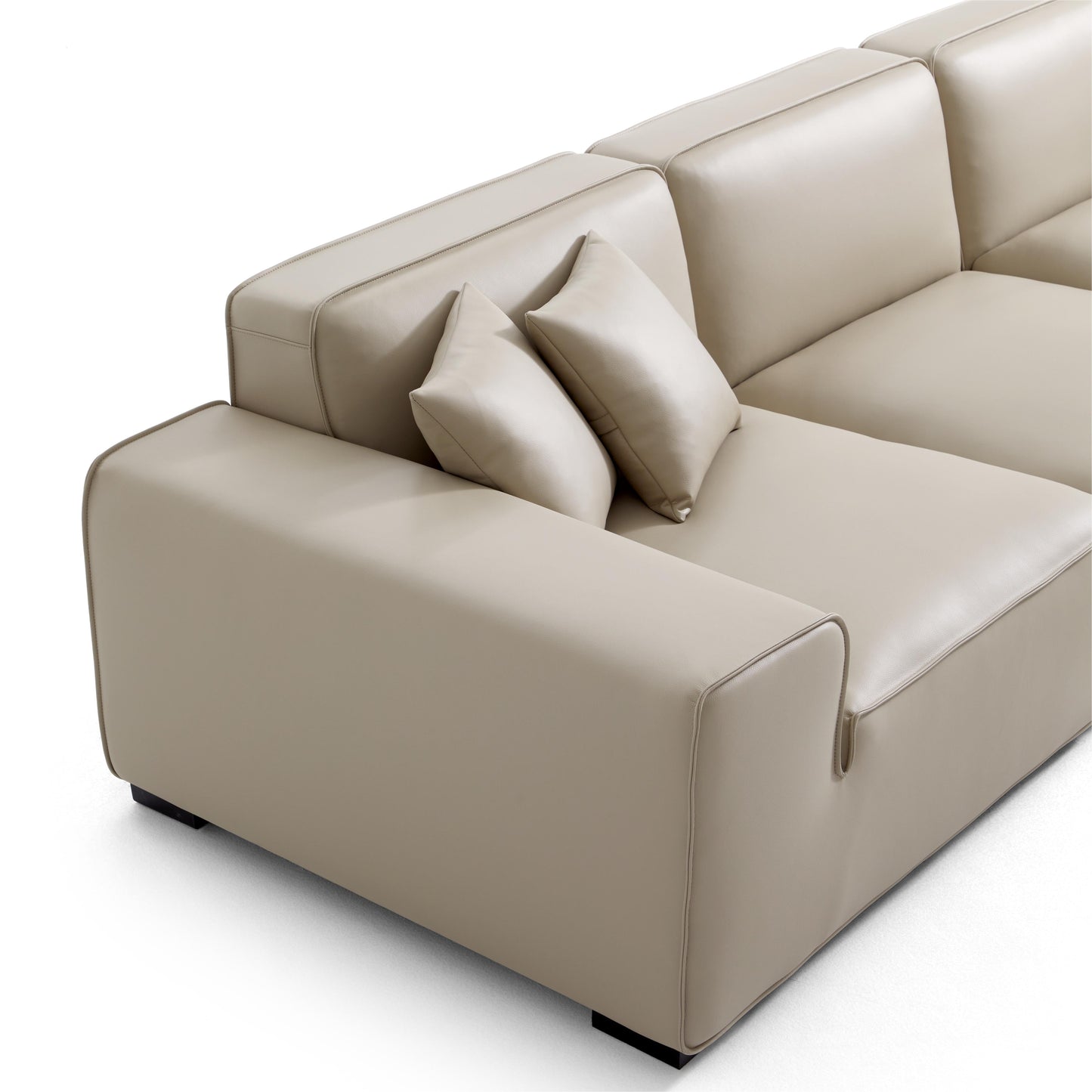 Domus Modular Khaki Leather Sofa and Ottoman-Beige