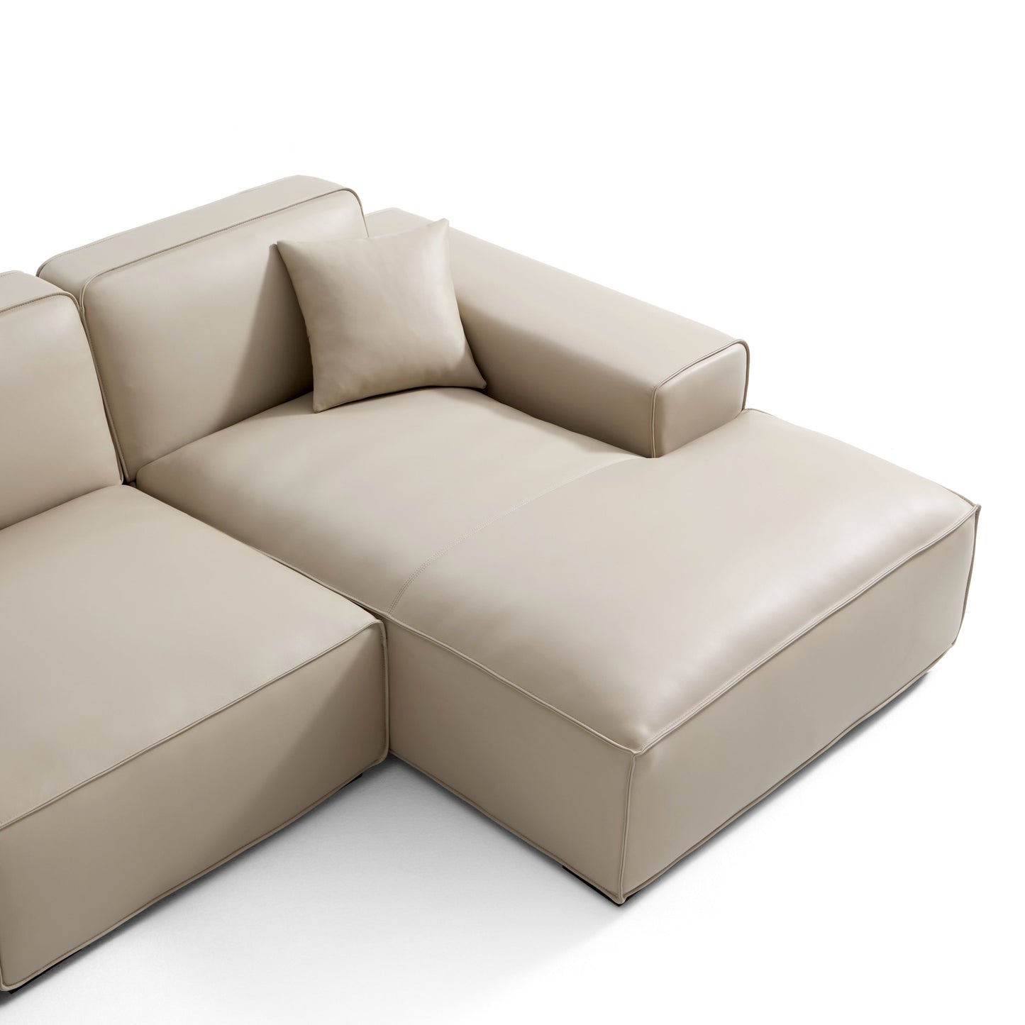 Domus Modular Black Leather Double Chaise Sectional-Beige