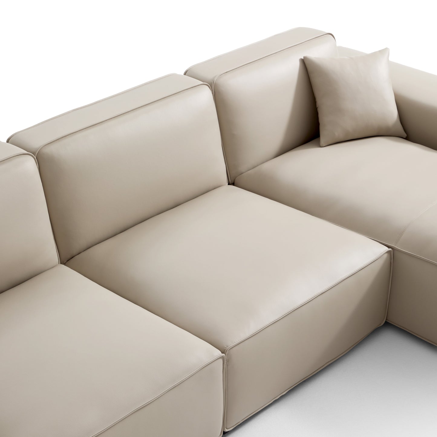 Domus Modular Black Leather Double Chaise Sectional-Beige