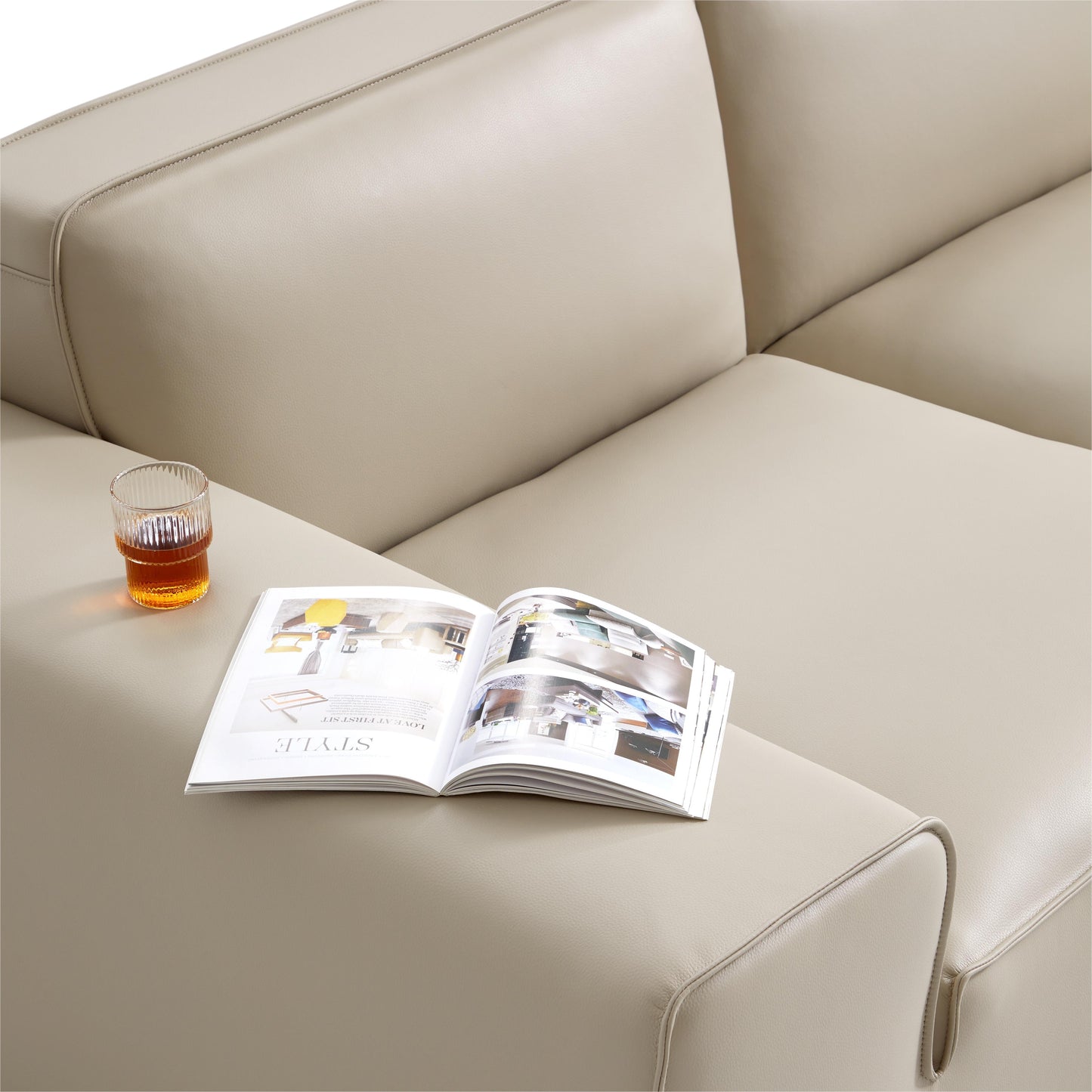 Domus Modular Black Leather Sofa Set-Beige