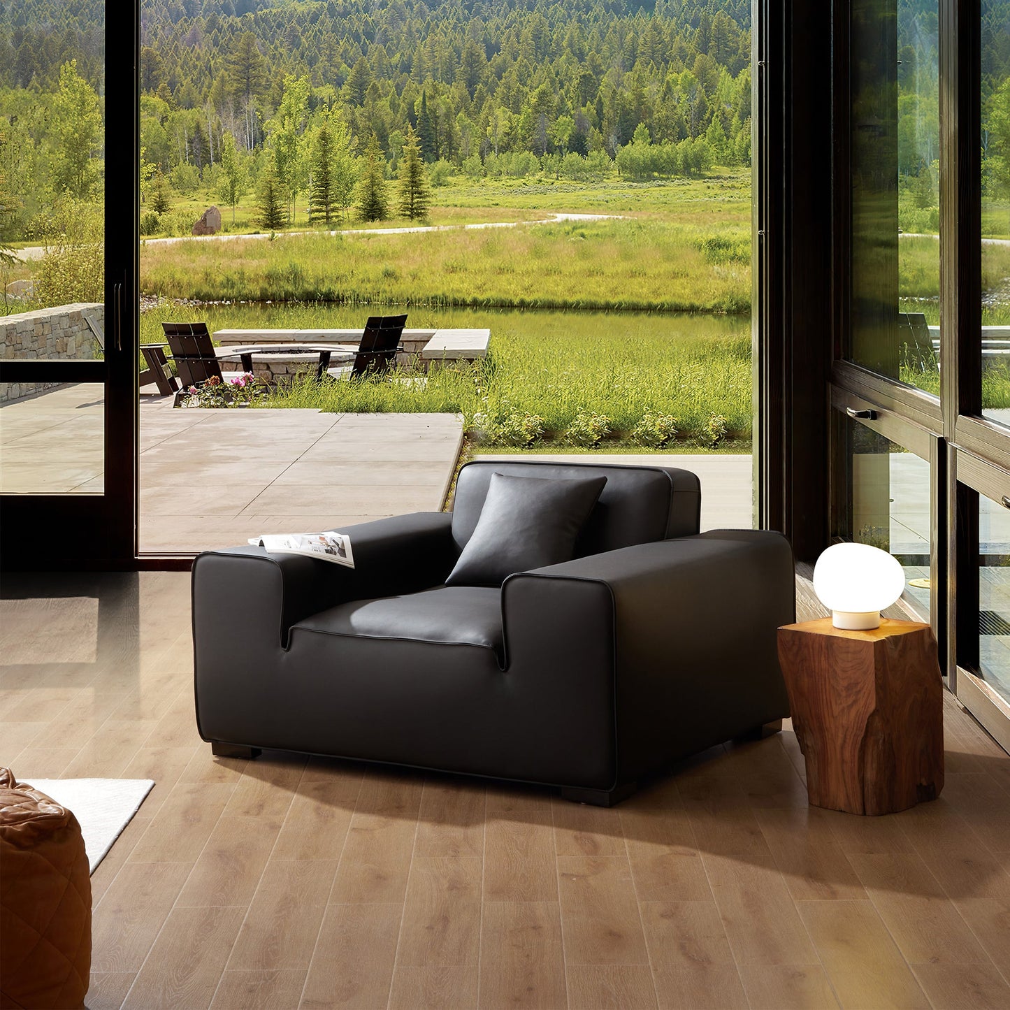 Domus Modular Khaki Leather Armchair-Black