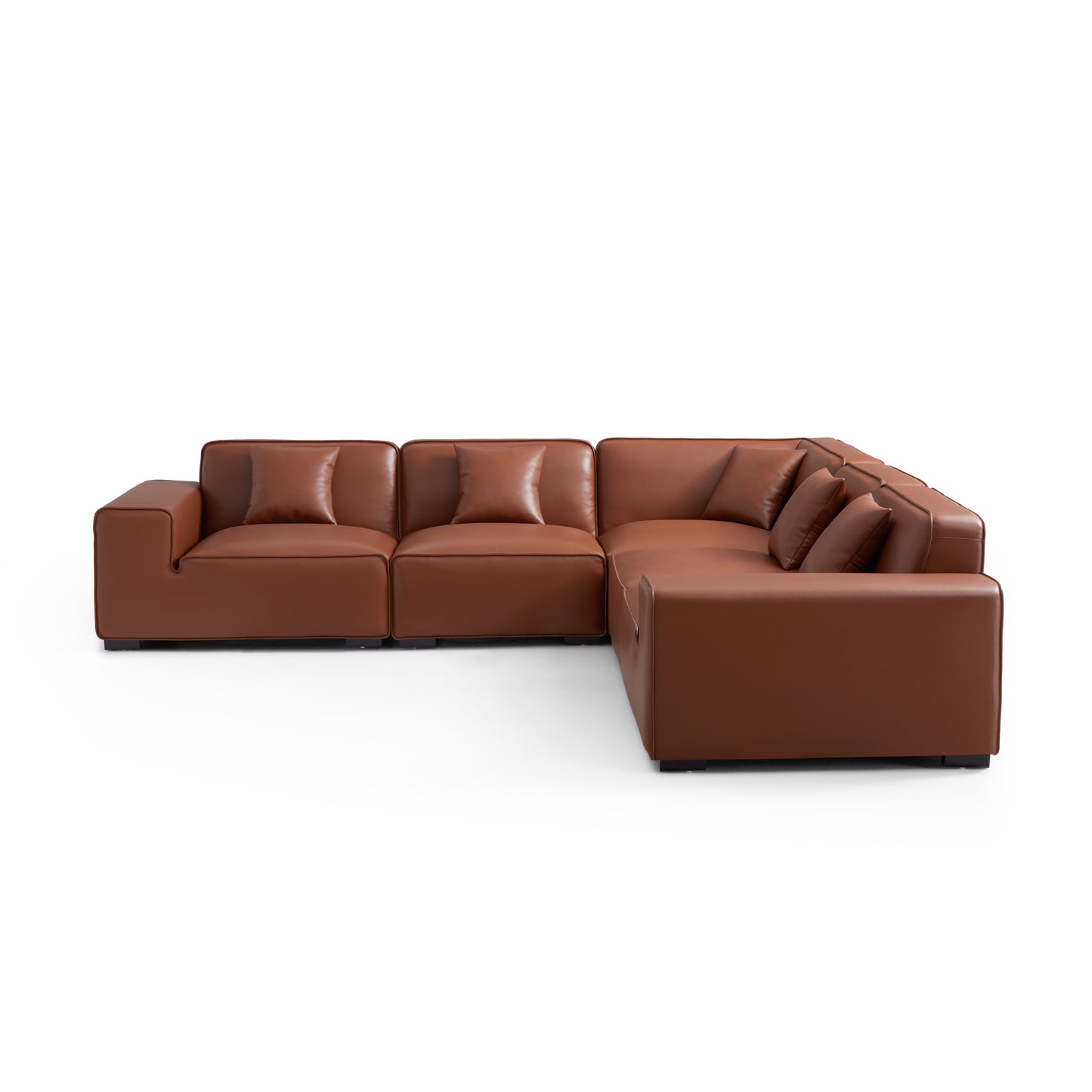 Domus Modular Brown Leather L Shaped Sectional-Brown-5 Seater(126.8")