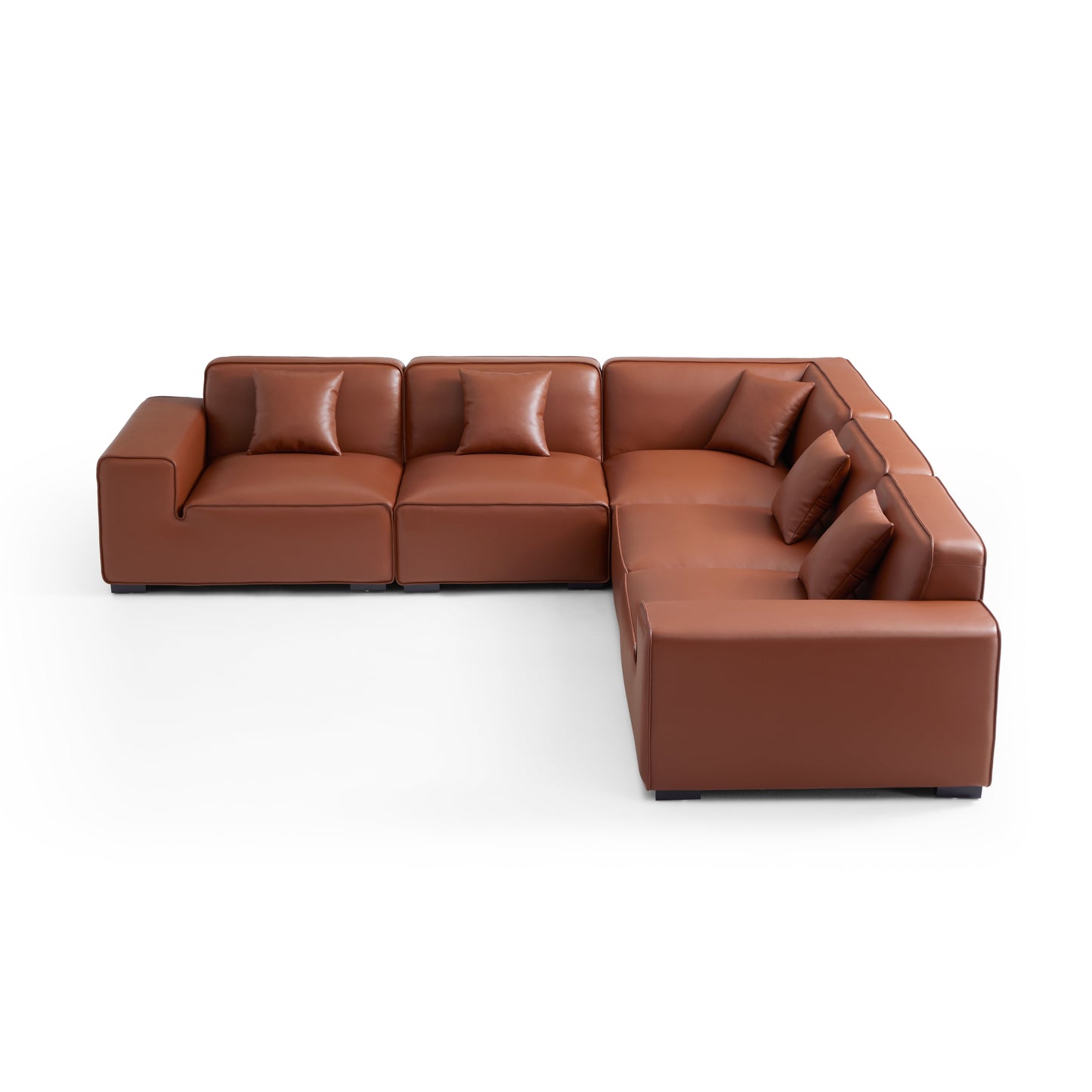 Domus Modular Brown Leather L Shaped Sectional-Brown-5 Seater(126.8")