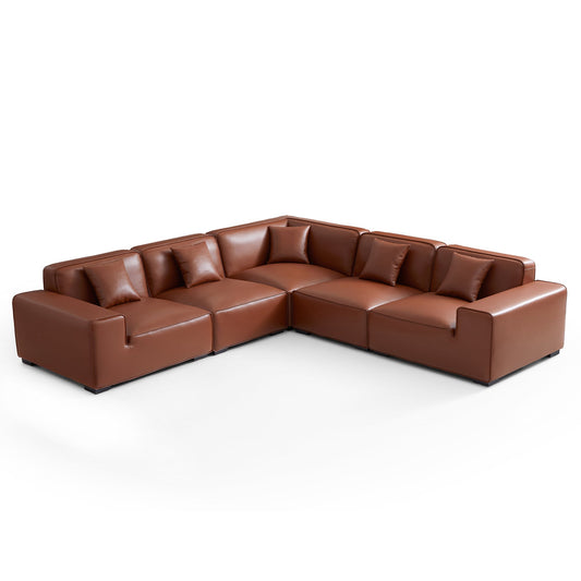 Domus Modular Brown Leather L Shaped Sectional-hidden