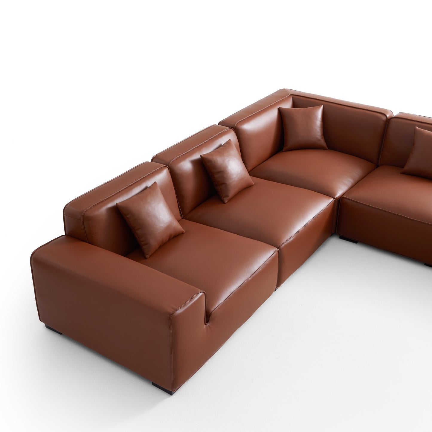 Domus Modular Brown Leather L Shaped Sectional-Brown