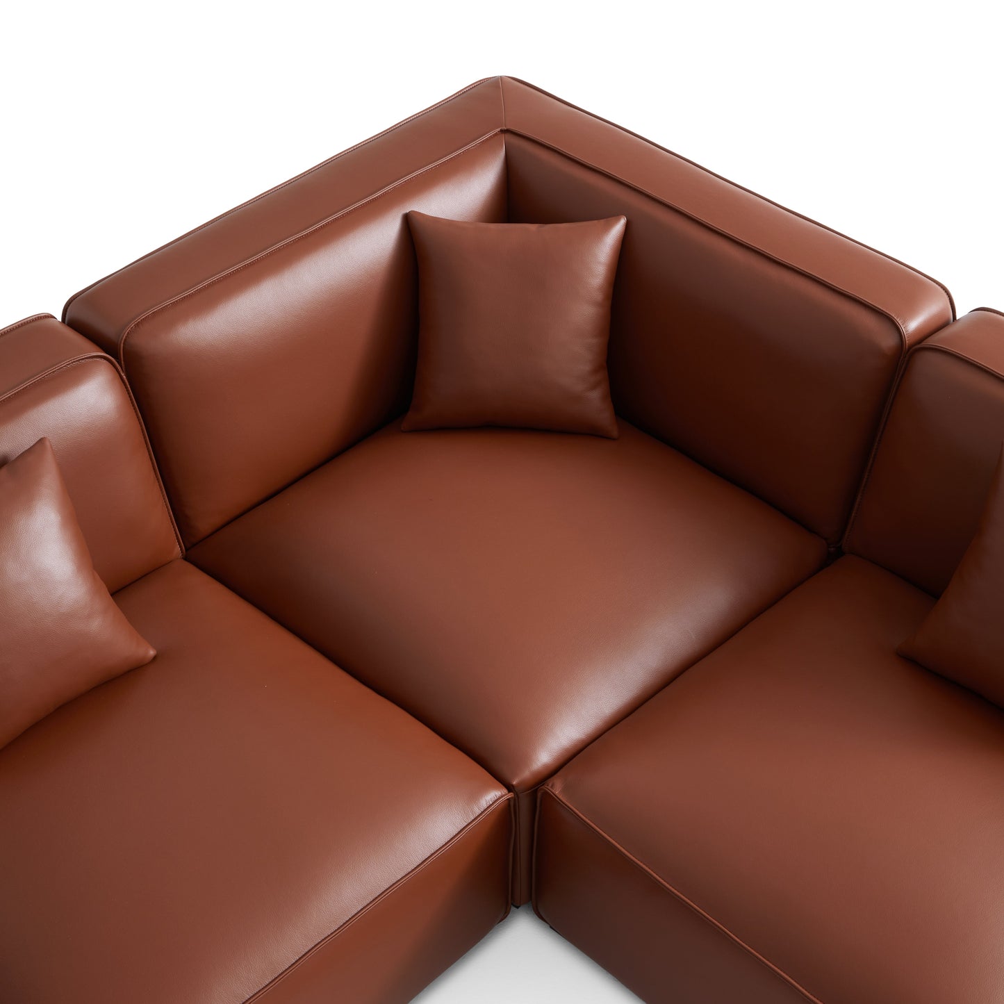 Domus Modular Brown Leather L Shaped Sectional-Brown