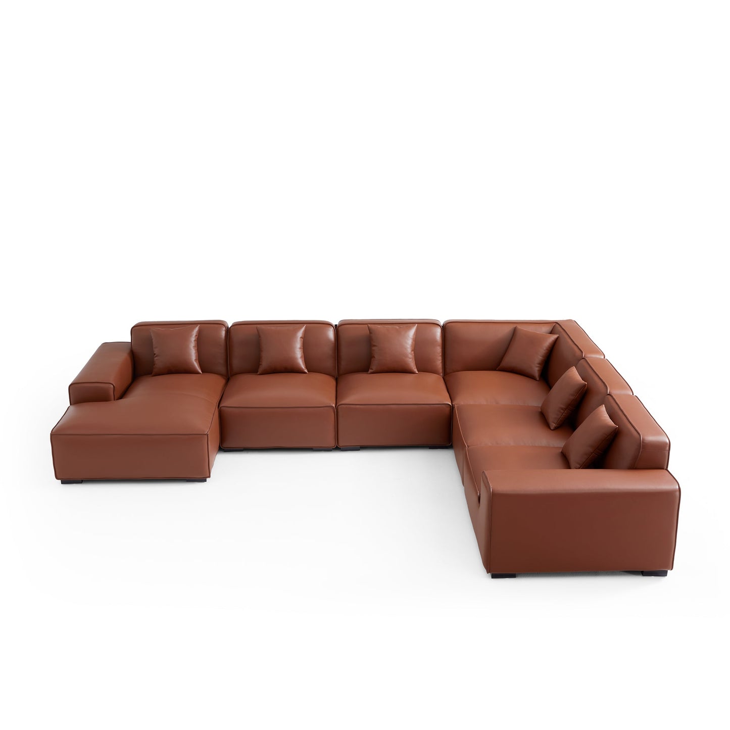 Domus Modular Brown Leather U Shaped Sectional-Brown-Facing Left