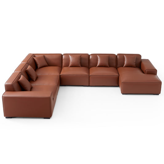 Domus Modular Brown Leather U Shaped Sectional-hidden