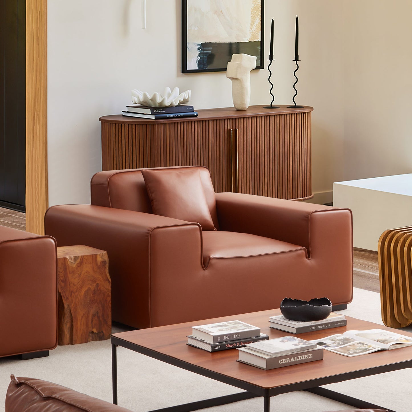 Domus Modular Brown Leather Armchair-Brown