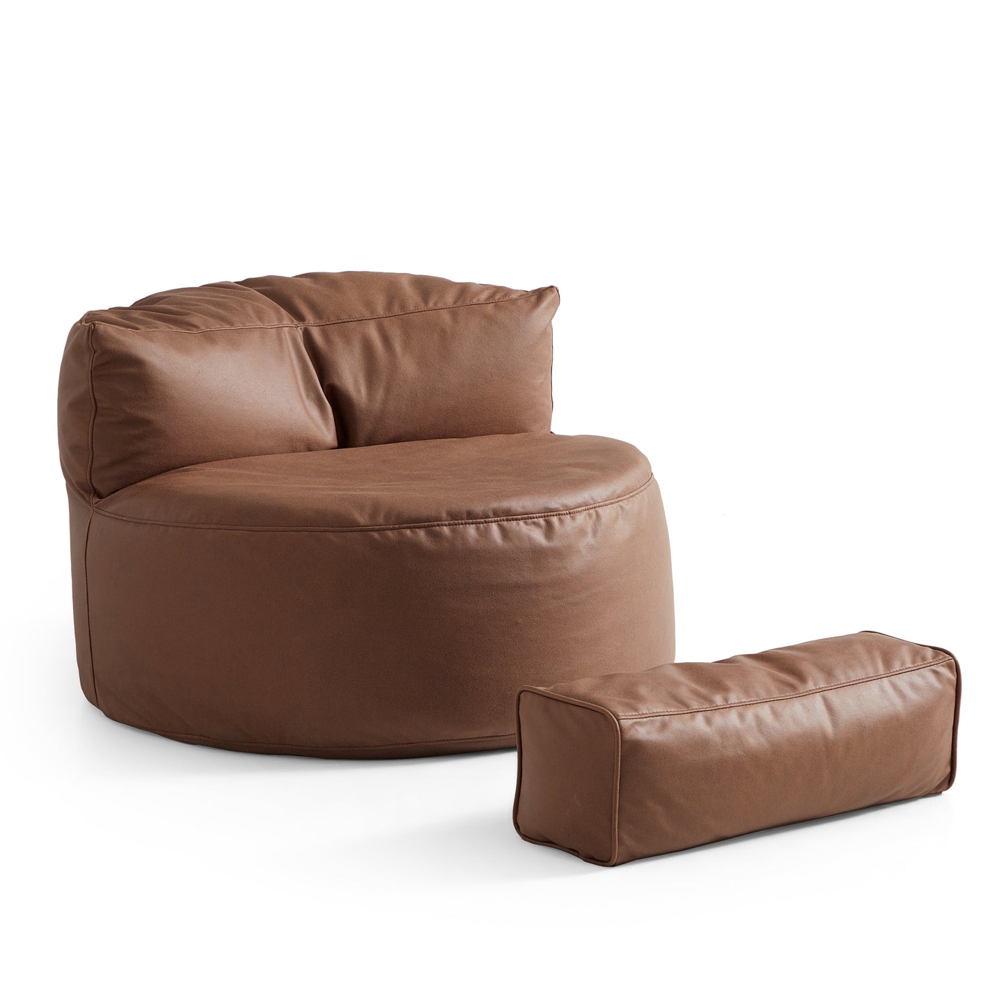 Eclipse lounge Leathaire Gray Beanbag With Ottoman-Brown