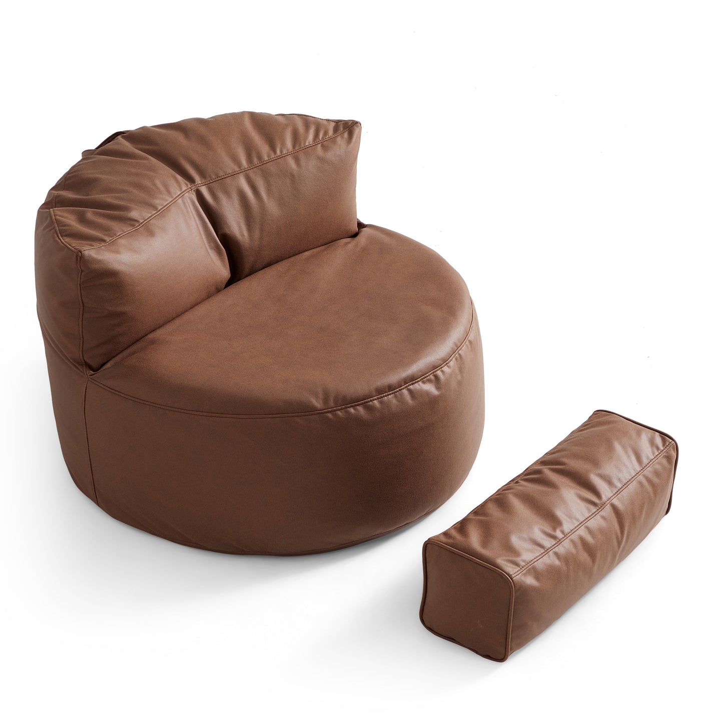 Eclipse lounge Leathaire Gray Beanbag With Ottoman-Brown