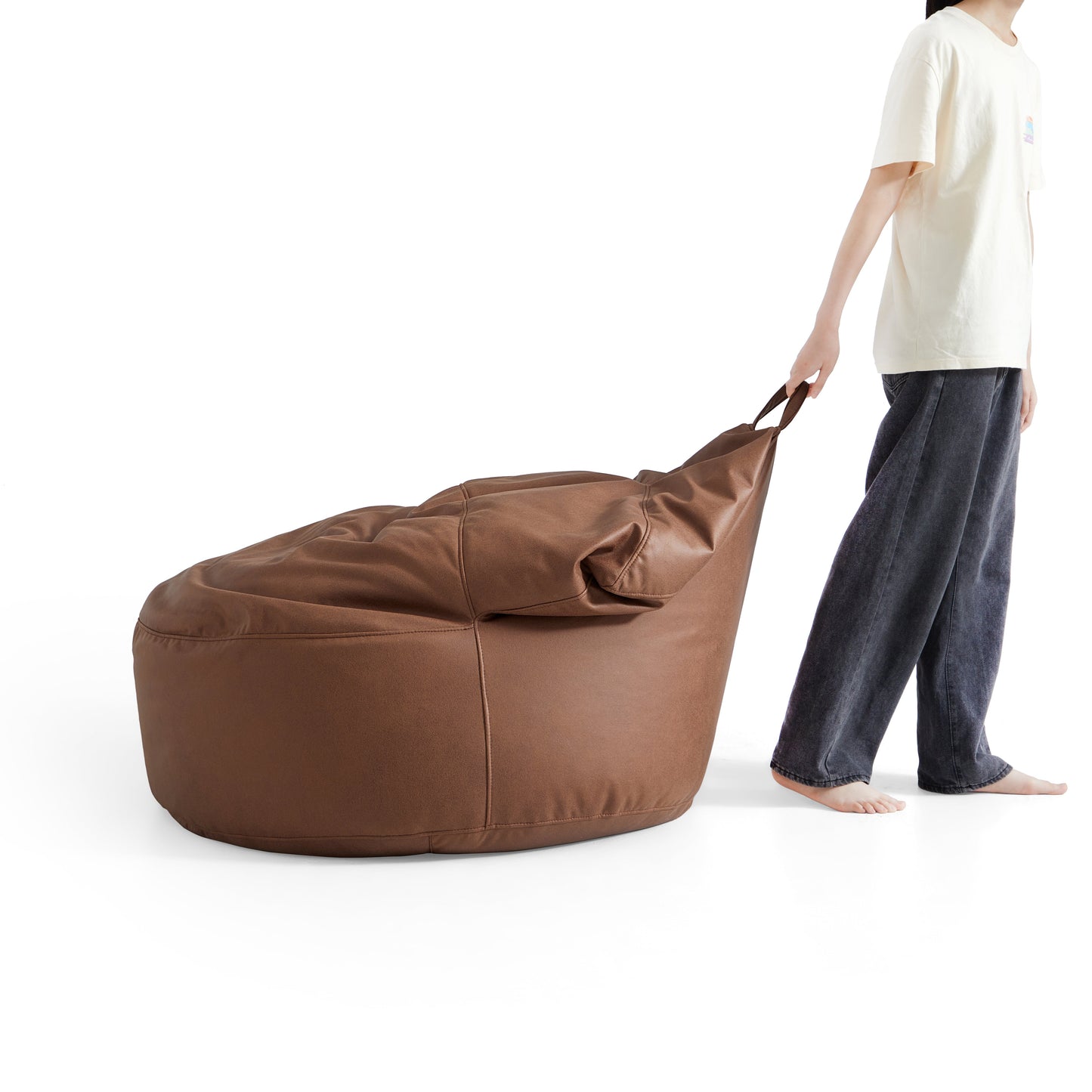 Eclipse lounge Leathaire Gray Beanbag With Ottoman-Brown