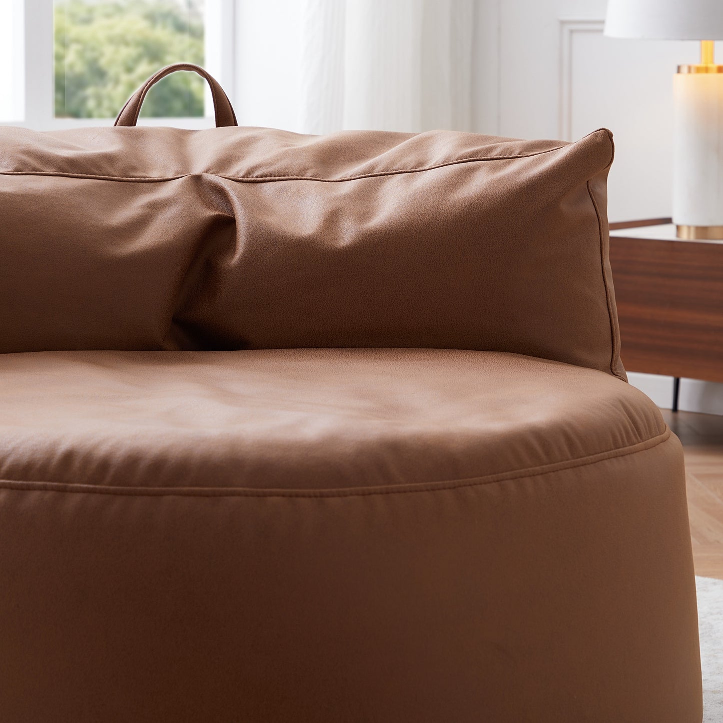 Eclipse lounge Leathaire Gray Beanbag With Ottoman-Brown