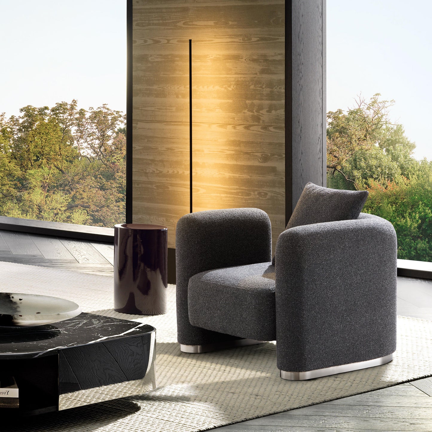 Obsidian Dark Gray Polyester Fabric Accent Chair-Dark Gray