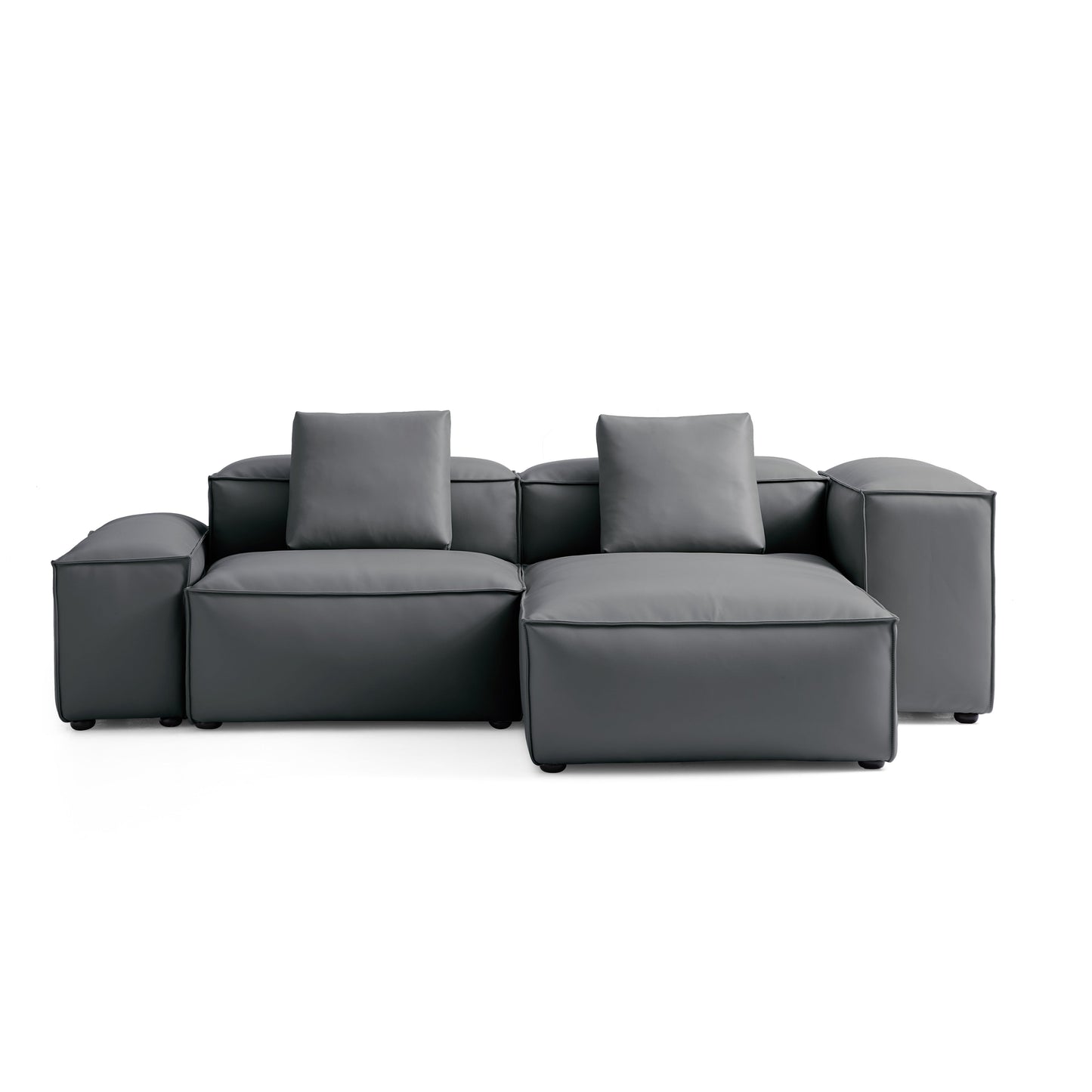 Flex Modular Black Genuine Leather Sectional-Dark Gray-105.5"-Low & High