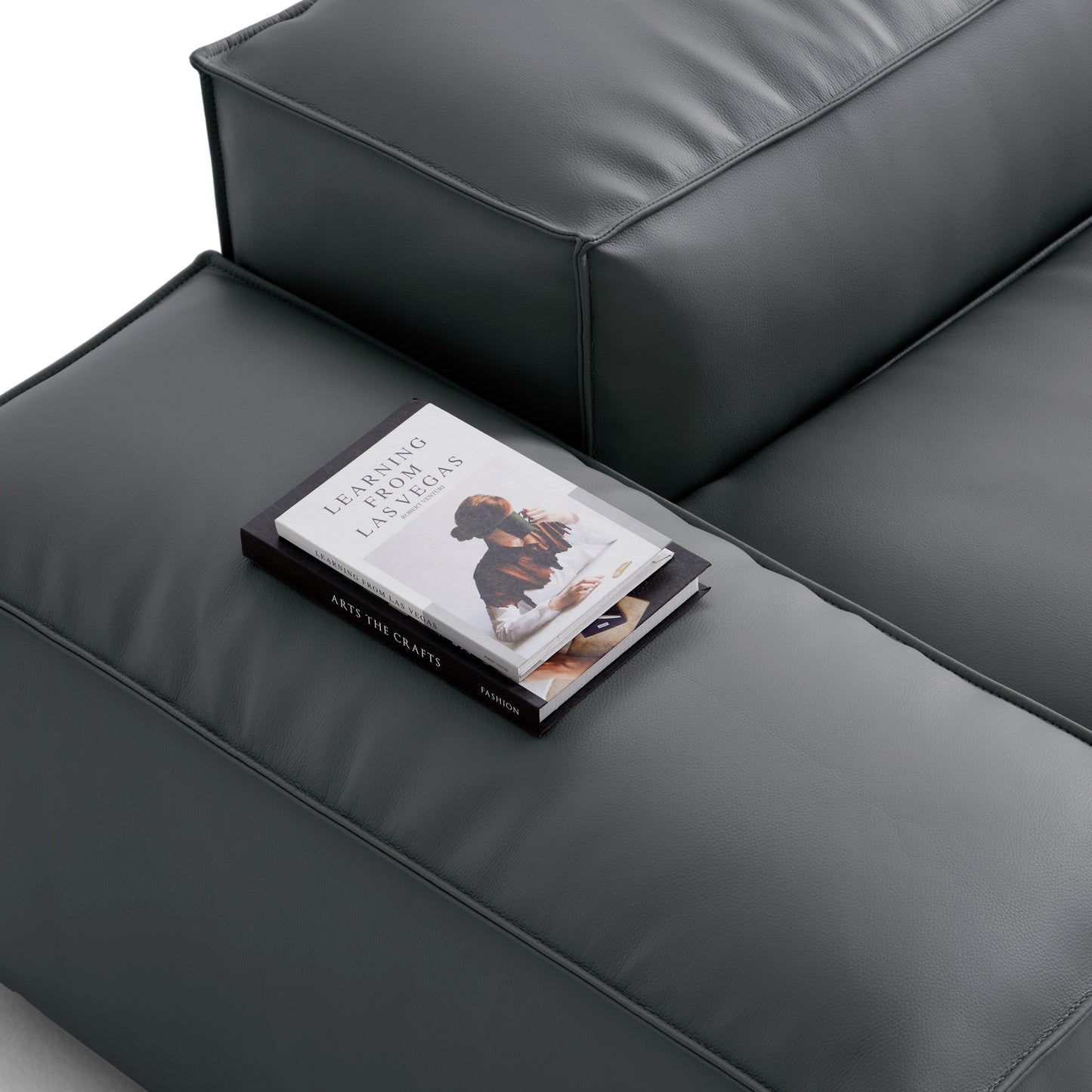 Flex Modular Black Genuine Leather Armchair-Dark Gray