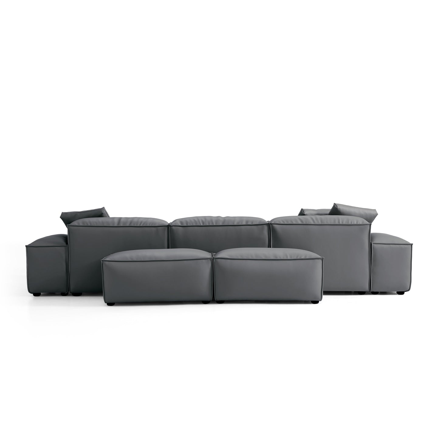 Flex Modular Black Genuine Leather Double Sided Sectional-Dark Gray-142.9"
