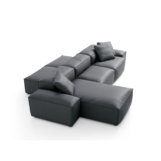 Flex Modular Black Genuine Leather Double Sided Sectional-Dark Gray-142.9"-Low