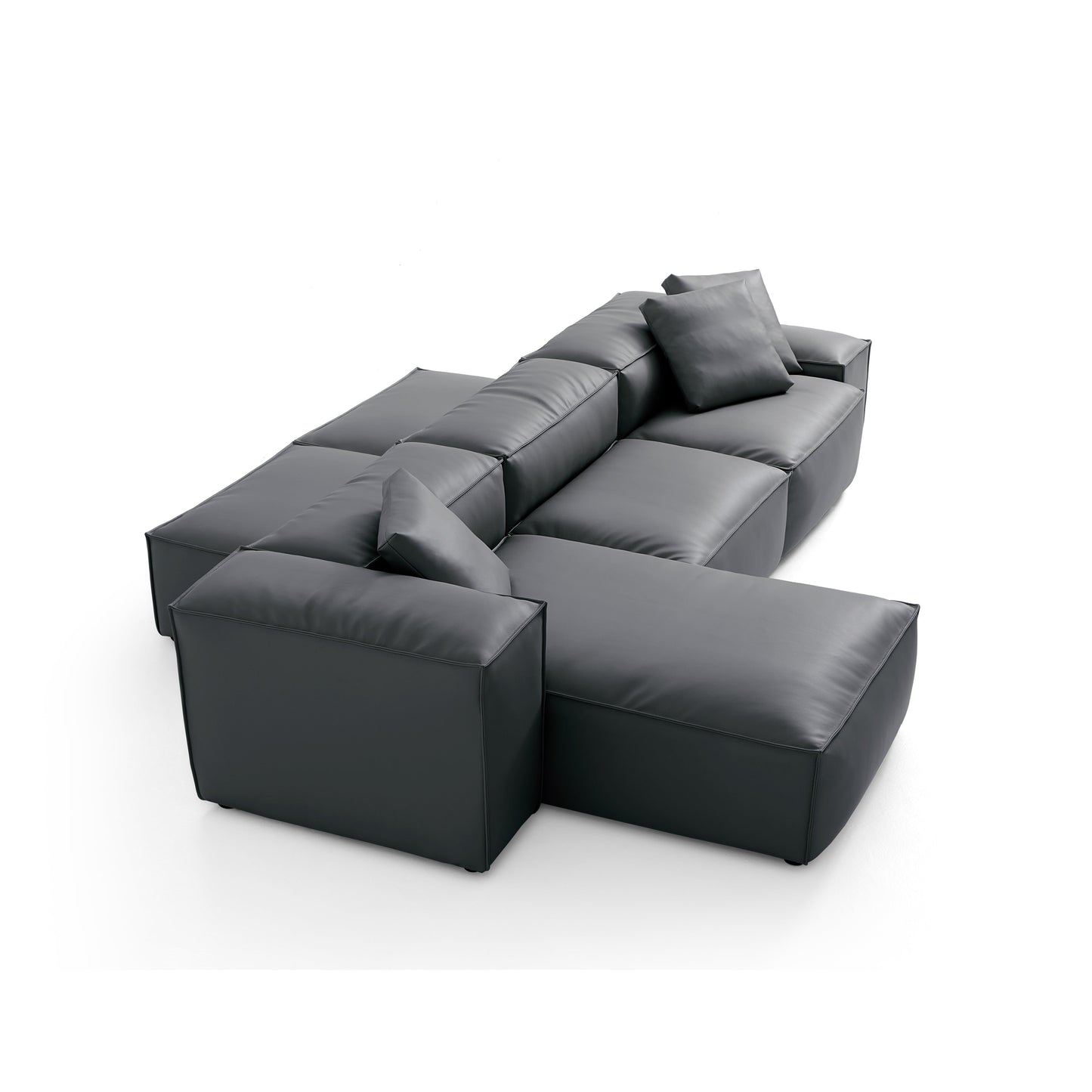 Flex Modular Black Genuine Leather Double Sided Sectional-Dark Gray-142.9"-Low & High