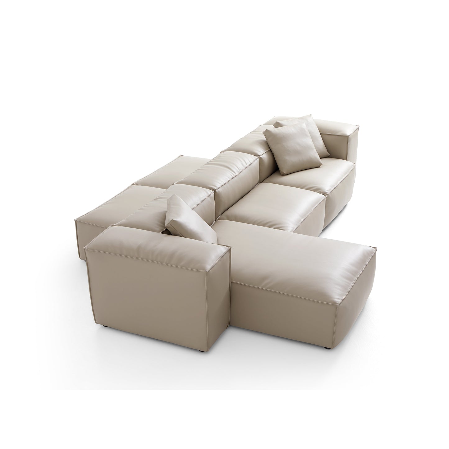 Flex Modular Black Genuine Leather Double Sided Sectional-Beige-142.9"-High