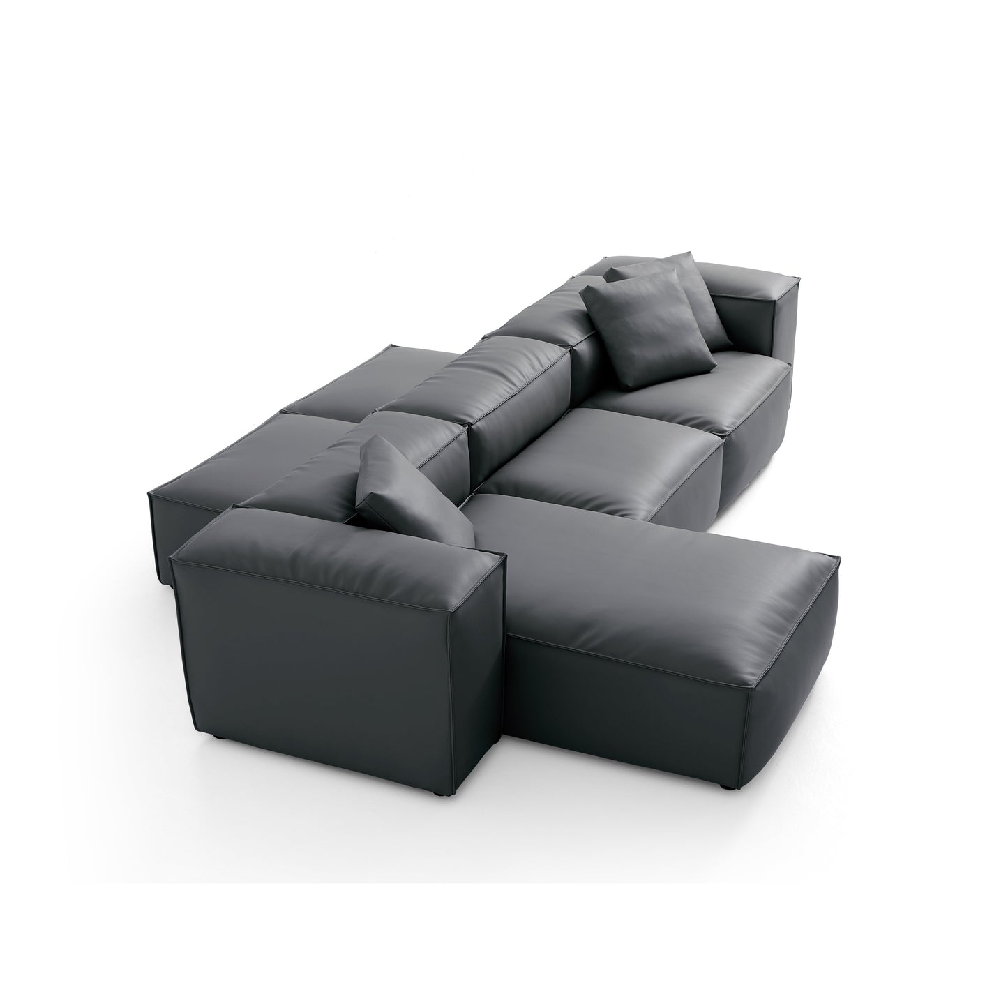 Flex Modular Black Genuine Leather Double Sided Sectional-Dark Gray-142.9"-High