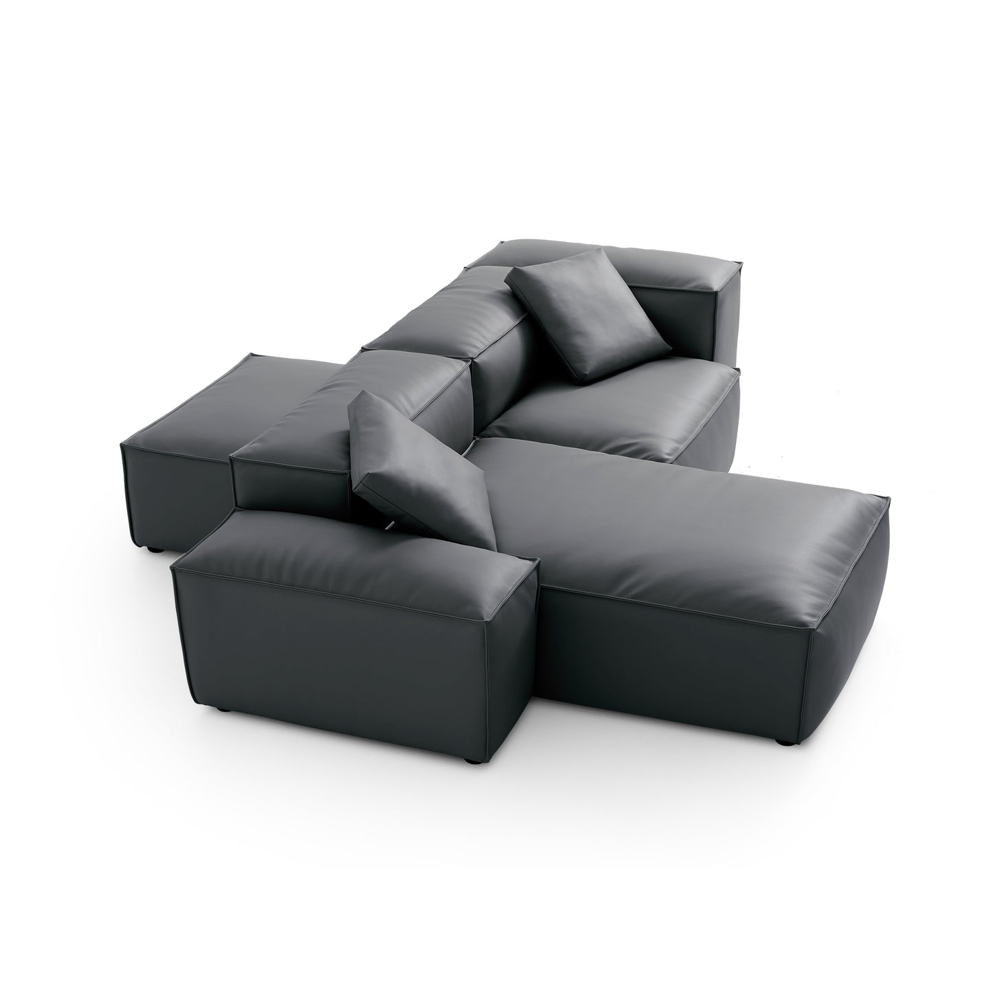 Flex Modular Black Genuine Leather Double Sided Sectional-Dark Gray-105.5"-Low & High