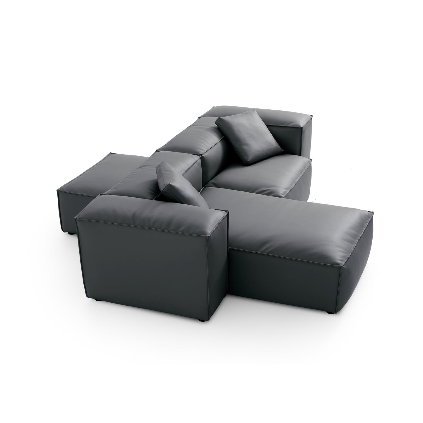 Flex Modular Black Genuine Leather Double Sided Sectional-Dark Gray-105.5"-High