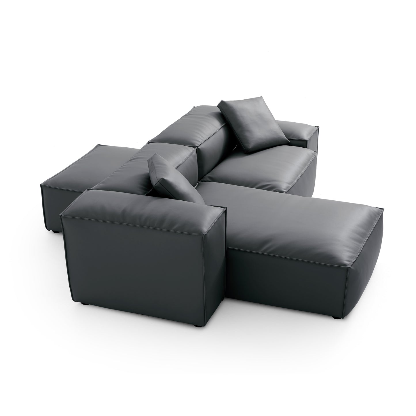 Flex Modular Black Genuine Leather Double Sided Sectional-Dark Gray-105.5"-Low & High